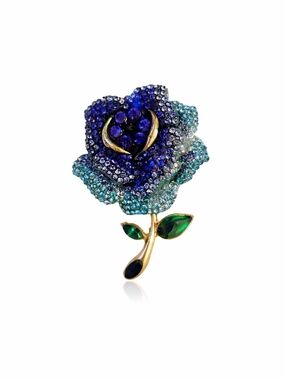 Brooch Pin Unbranded Blue Crystal Rose NWOT